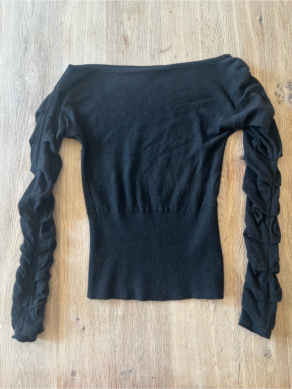 Vintage Catherine Malandrino Y2K Black Ruffle Sleeve Sweater Size S
